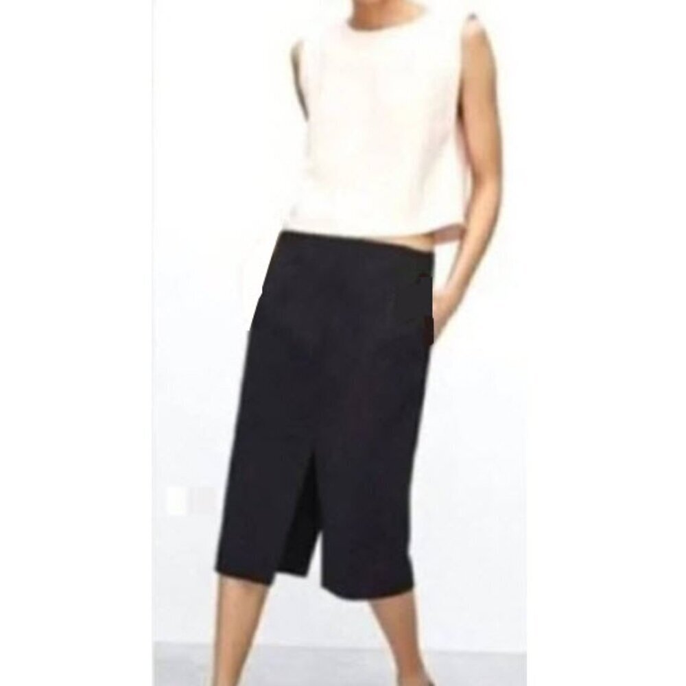 Jeremy Scott x Braemar Wool Black Midi Skirt Split Size L, High-Waisted, Classic